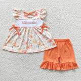 summer embroidered mama's girl orange floral girls outfits