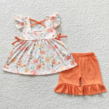 summer embroidered mama's girl orange floral girls outfits