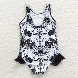 summer black and white prints girls swimsuit