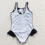 summer black and white prints girls swimsuit