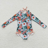 new style long flower orange swimsuit
