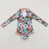 new style long flower orange swimsuit