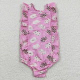 western pink hat sleeveless one piece swimsuit