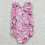 western pink hat sleeveless one piece swimsuit