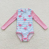 Long-sleeved flamingo one-piece swimsuit