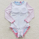 Long-sleeved flamingo one-piece swimsuit