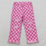 US new style Checkered jeans pink