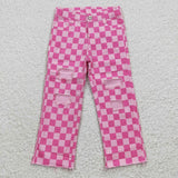 US new style Checkered jeans pink