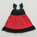 new style big bow red and black dot girls outfit