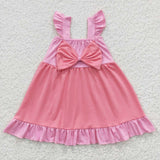 new style big bow pink girls dress