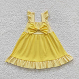 new style big bow yellow girls outfit