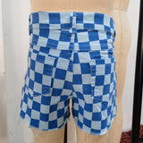Checkered denim shorts blue