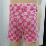 Checkered denim shorts pink