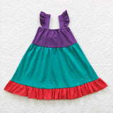 new style big bow purple and green girls outfit