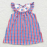 smocking 4th of July plaid girls dress