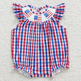 5.14 USA warehouse smocking 4th of July plaid girl bubble