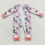 long sleeve cartoon pink mouse romper