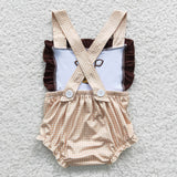 short sleeve embroidered sunflower and cow girls baby romper