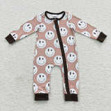 long sleeve smile brown zip romper