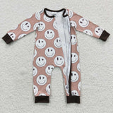 long sleeve smile brown zip romper