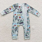 long sleeve fishing zip green romper