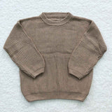 long sleeve brown girls knit sweater