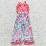 Christmas embroidered  pink Santa Claus jumpsuit