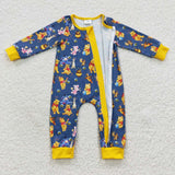 cartoon bear and pig yellow zip romper