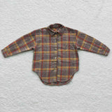 long sleeve brown plaid T-shirts