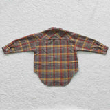 long sleeve brown plaid T-shirts