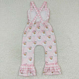 Christmas pink plaid  girls overall