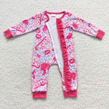 long sleeve cartoon girls pink zip sleeper