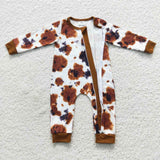 long sleeve leopard brown zip romper