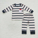 green stripe Christmas embroidered Santa boys pajamas