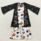 Halloween pumpkin jumpsuit +black cardigan
