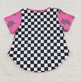 summer pink and Black and white checker girl top