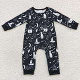 long sleeve Halloween cat and hat black  zip sleeper