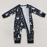 long sleeve Halloween cat and hat black  zip sleeper