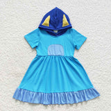 short sleeve cartoon blue girls dress