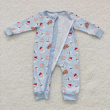 long sleeve Christmas milk and cookies blue zip sleeper