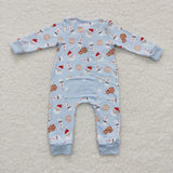 long sleeve Christmas milk and cookies blue zip sleeper