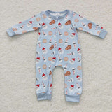 long sleeve Christmas milk and cookies blue zip sleeper