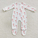 long sleeve Christmas candy canes zip sleeper