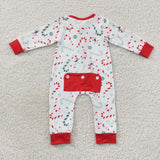 long sleeve Christmas candy canes zip sleeper