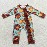 long sleeve Thanksgiving Day girls zip romper