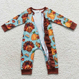 long sleeve Thanksgiving Day girls zip romper