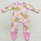 long sleeve howdy cartoon girls pink zip sleeper