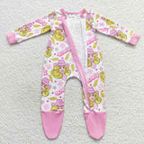 long sleeve howdy cartoon girls pink zip sleeper
