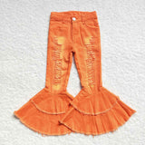 new style orange ripped denim bell bottoms