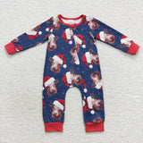 long sleeve Christmas cow zip romper